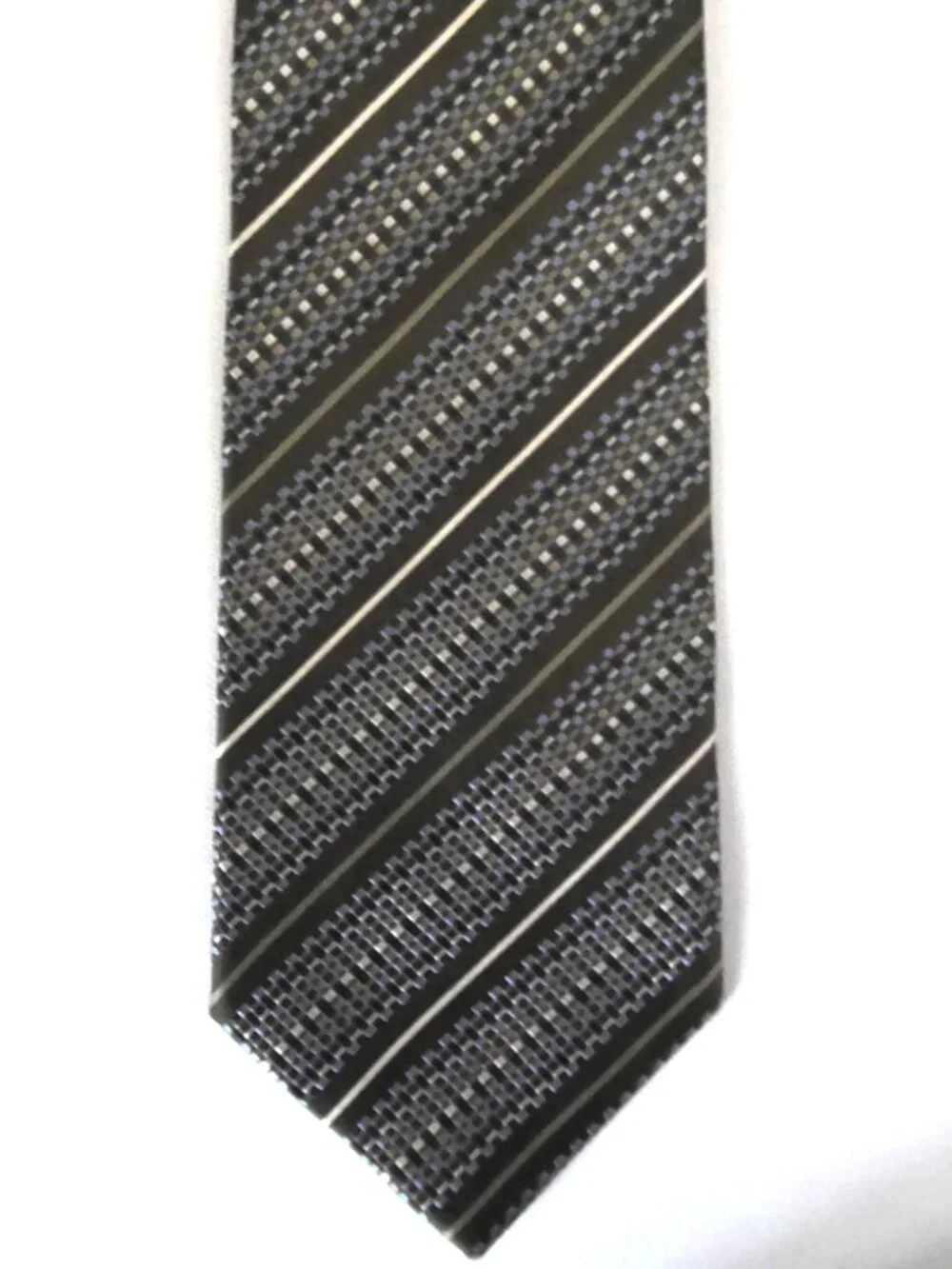 Bardelli Roma Men's Retro Necktie Olive Green Blue & Cream Striped 100% Silk